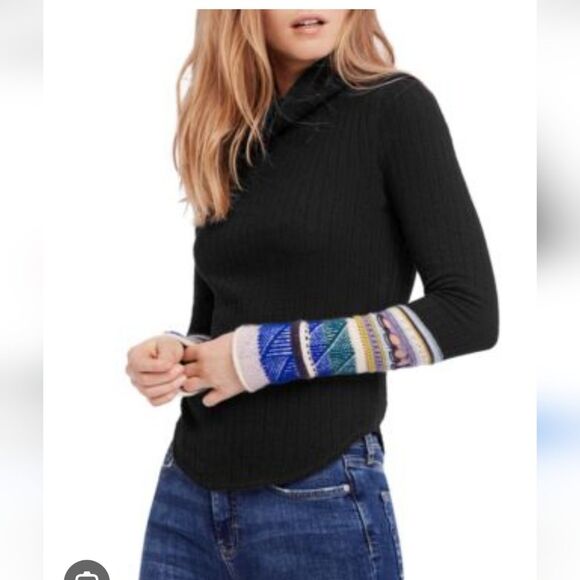 Free People Mixed- Up Cuff Thermal Top Sz Xs Boho Grunge Comfy - Picture 1 of 16